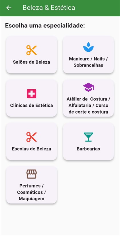 Especialidades da categoria Beleza e Estética.