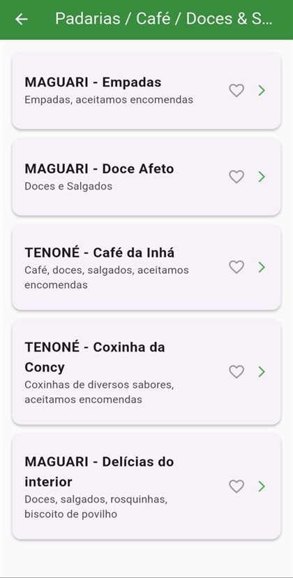 Lista de estabelecimentos com opção de favoritar.