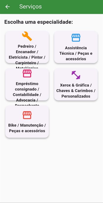 Especialidades da categoria Serviços.